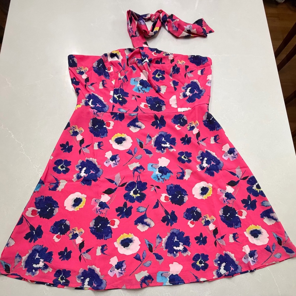 NWT Hutch Pink and Blue Floral Halter Dress, 12